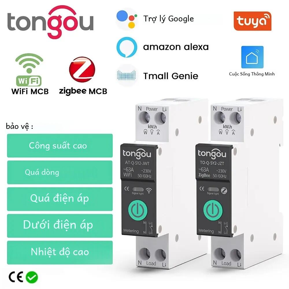 Tuya Wifi/ZigBee MCB thông minh ngắt mạch trên hiện tại Dưới điện áp bảo vệ đo điện 1-63a điều khiển từ xa chuyển đổi