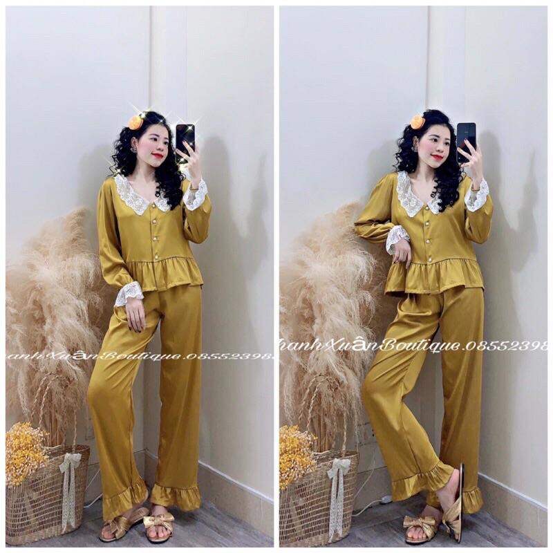 BỘ NGỦ DÀI TAY TIỂU THƯ BÁNH BÈO  - BỘ MẶC NHÀ QUẢNG CHÂU CAO CẤP - THIẾT KẾ REN SANG CHẢNH