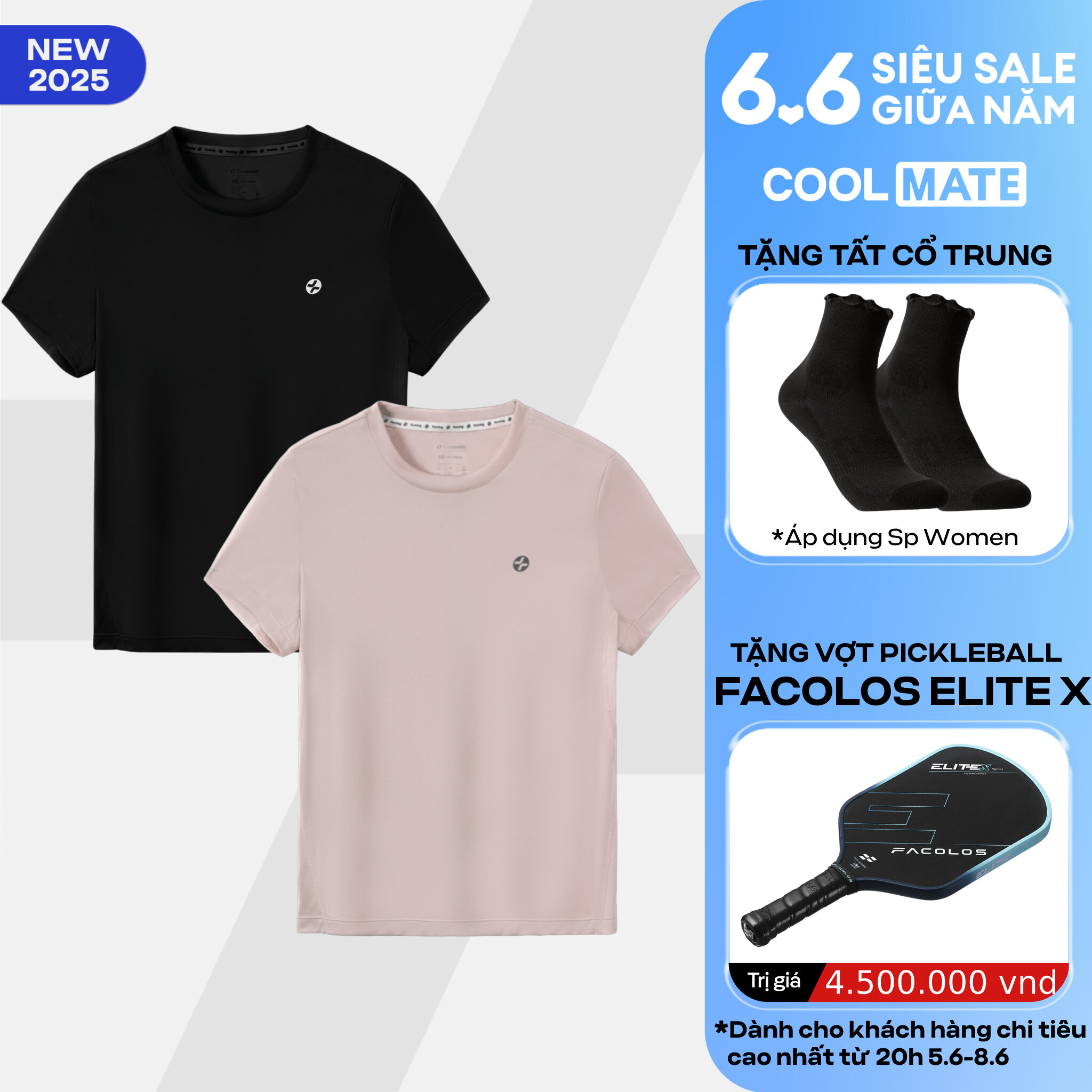 [TẶNG TẤT CỔ TRUNG]Combo 2 áo thun thể thao nữ Core Tee chạy bộ, tập gym, Pickleball siêu nhẹ, thấm hút, nhanh khô - Coolmate Women
