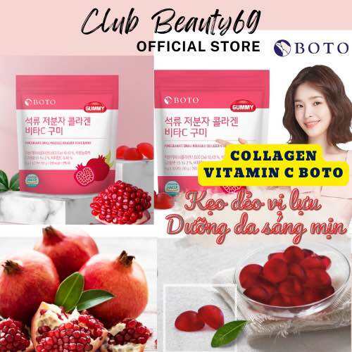 Kẹo dẻo Collagen Vitamin C BOTO Vị Lựu Hàn Quốc 90g, Boto Collagen Gummy Dưỡng da sáng mịn