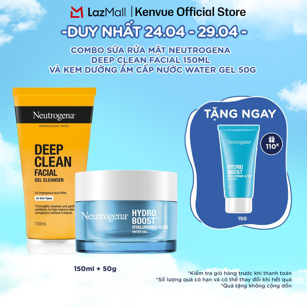 Combo Sữa rửa mặt sạch sâu Neutrogena Deep Clean Facial 150ml và kem dưỡng ẩm Water gel 50g (dành cho da dầu nhạy cảm)