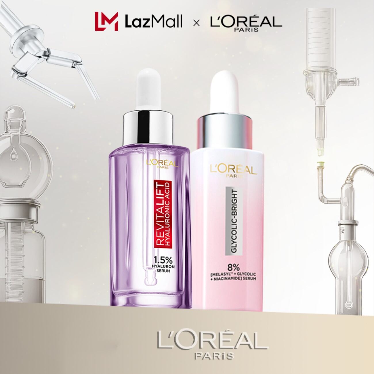 Bộ 2 Serum siêu cấp ẩm Hyaluronic Acid 1.5% 30ml & Glycolic Melasyl 8% dưỡng sáng da, mờ thâm mụn nám Loreal Paris