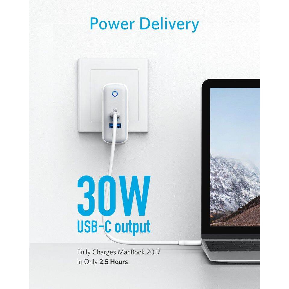 Củ sạc Anker A2321 49.5W type C 30w usb 12w cho iPhone iPad Samsung Android