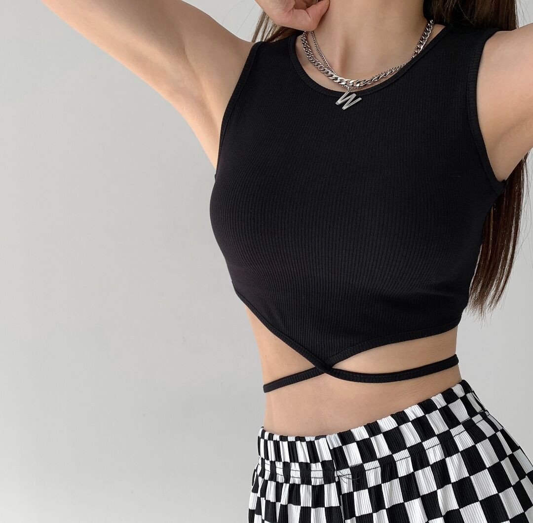 Áo Croptop Thun Gân Buộc Dây Chéo Eo _ Áo Ba Lỗ Nữ Basic (CAM KẾT DÀY DẶN)
