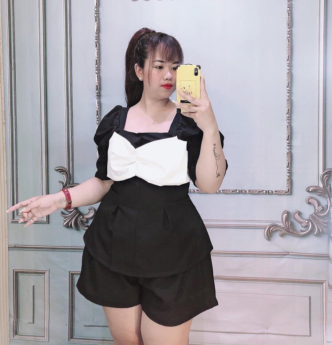 (SHOP TÁO ĐỎ BIGSIZE 50kg-90kg) Set áo peplum nơ mix short - SNO