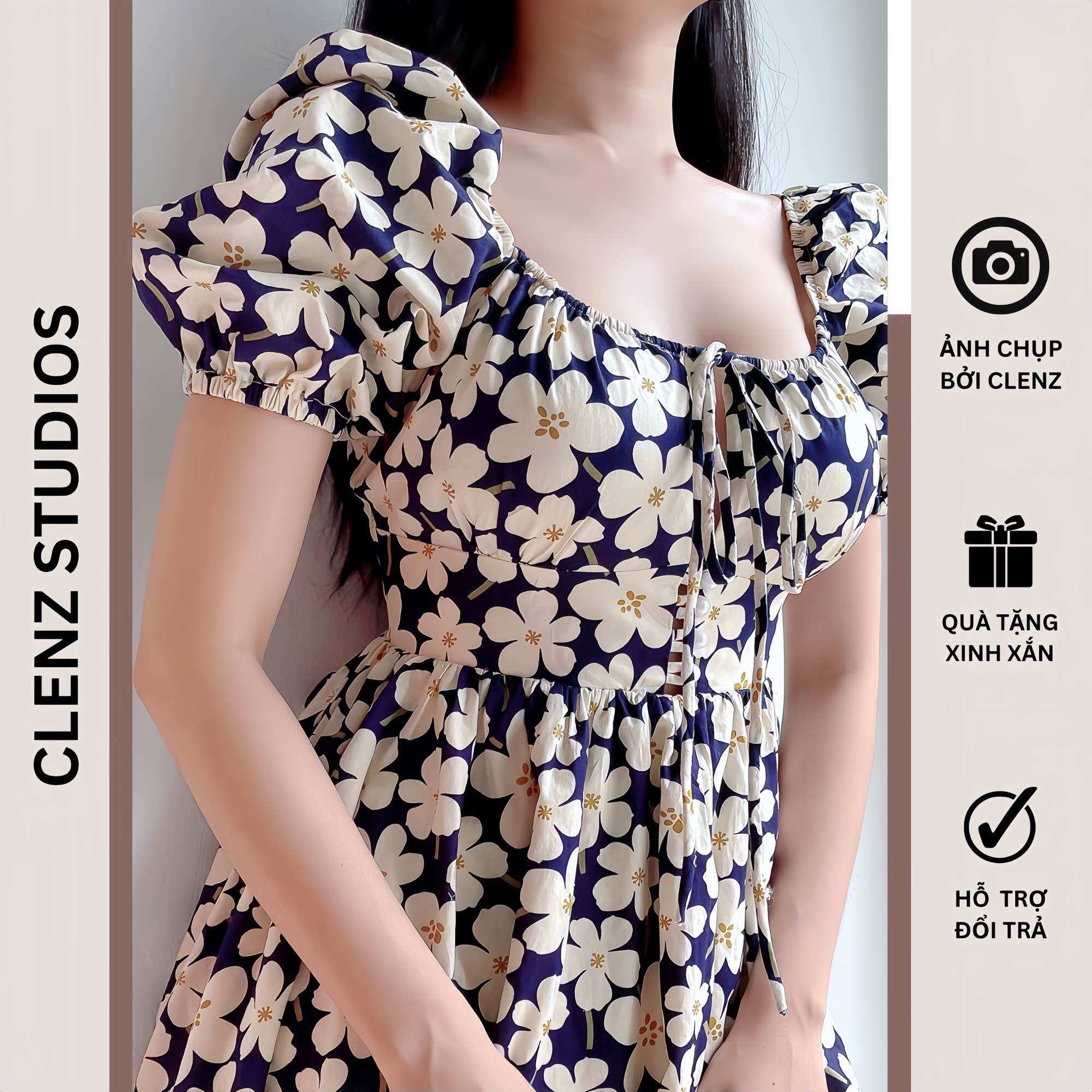 Đầm hoa tay phồng dễ thương có size XS Bigsize D08 Hoa