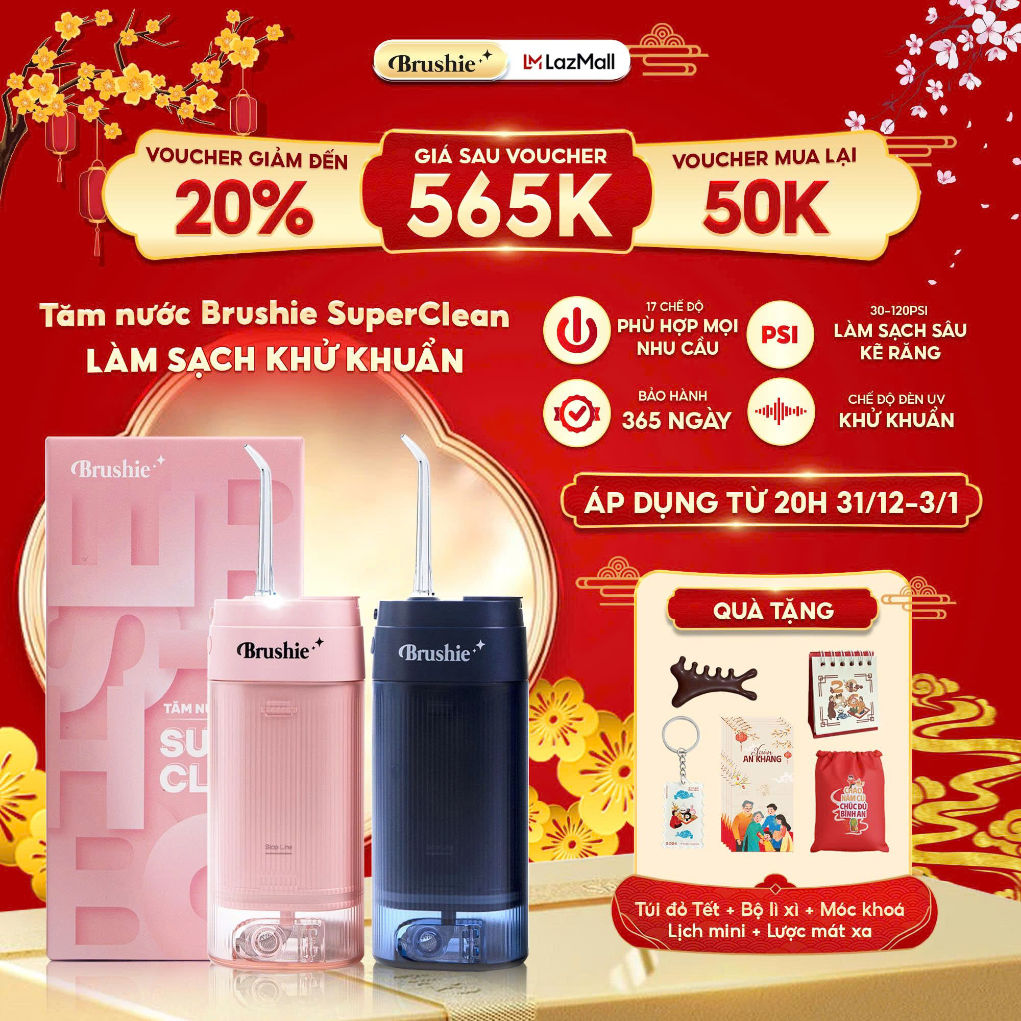  Tăm nước cầm tay Brushie Super Clean phiên bản cải tiến mới nhất 2025 máy tăm nước du lịch gấp gọn cải tiến phù hợp cho răng nướu nhạy cảm 