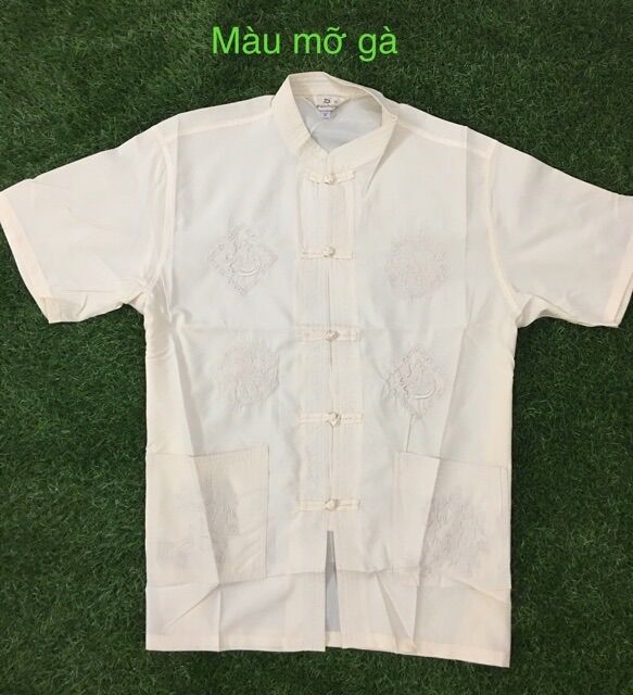 Áo Sơ mi Cổ Tàu nút tiều Nam thêu mát