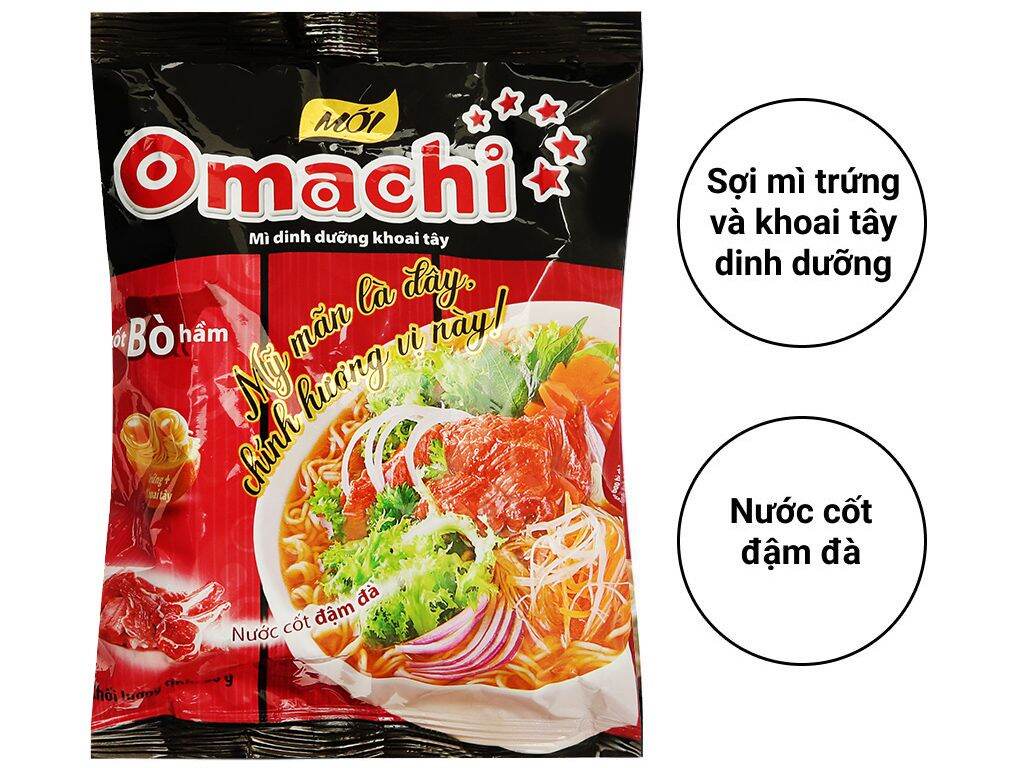 Combo 5 gói mì omachi, xốt chua cay, xốt bò hầm, riêu cua bắp bò - 80gr - hoa yên market, sợi mì màu vàng tươi, mềm dai xốt thơm đậm vị