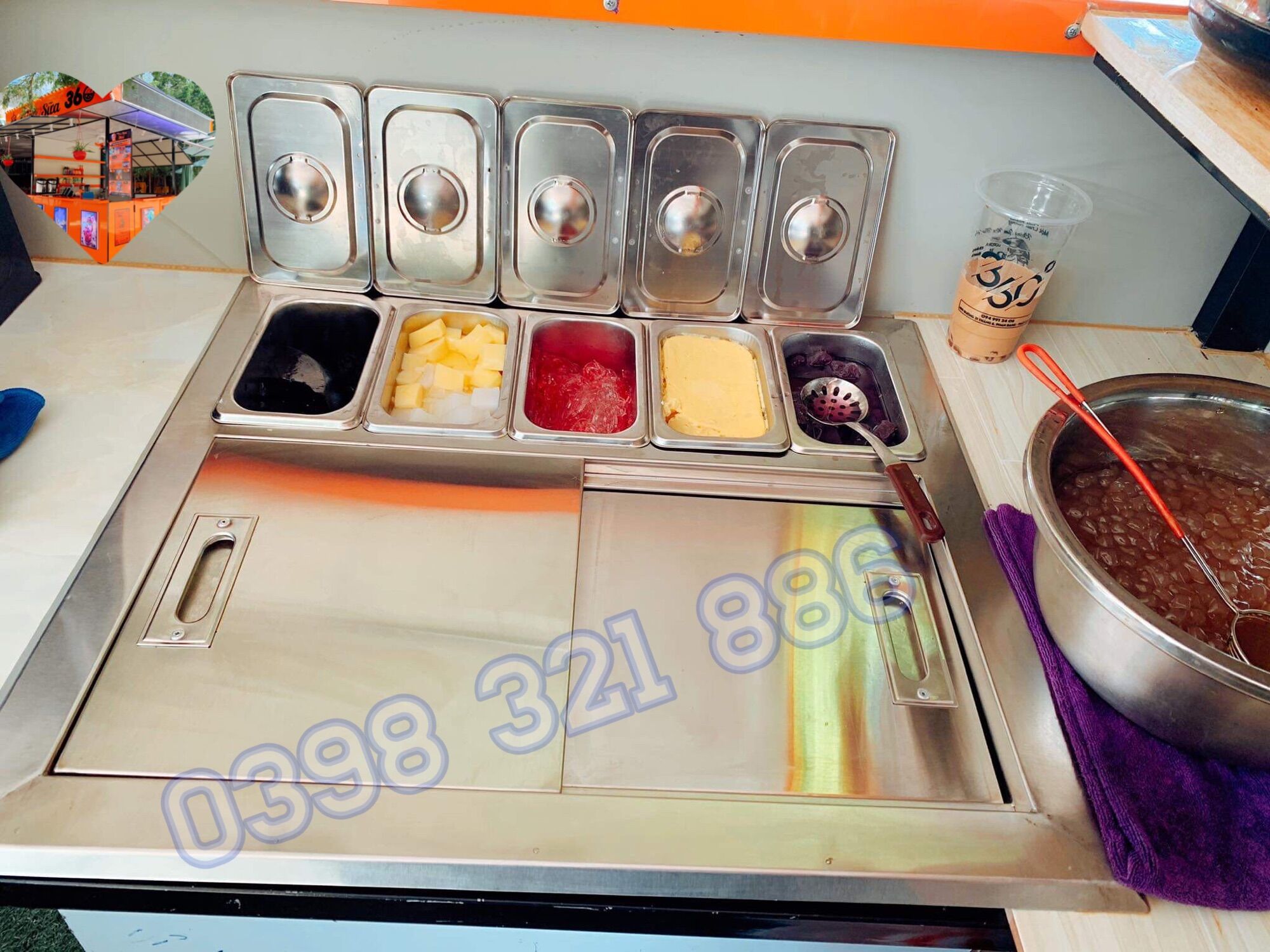 (NEW) THÙNG ĐÁ INOX CÓ KHAY TOPPING