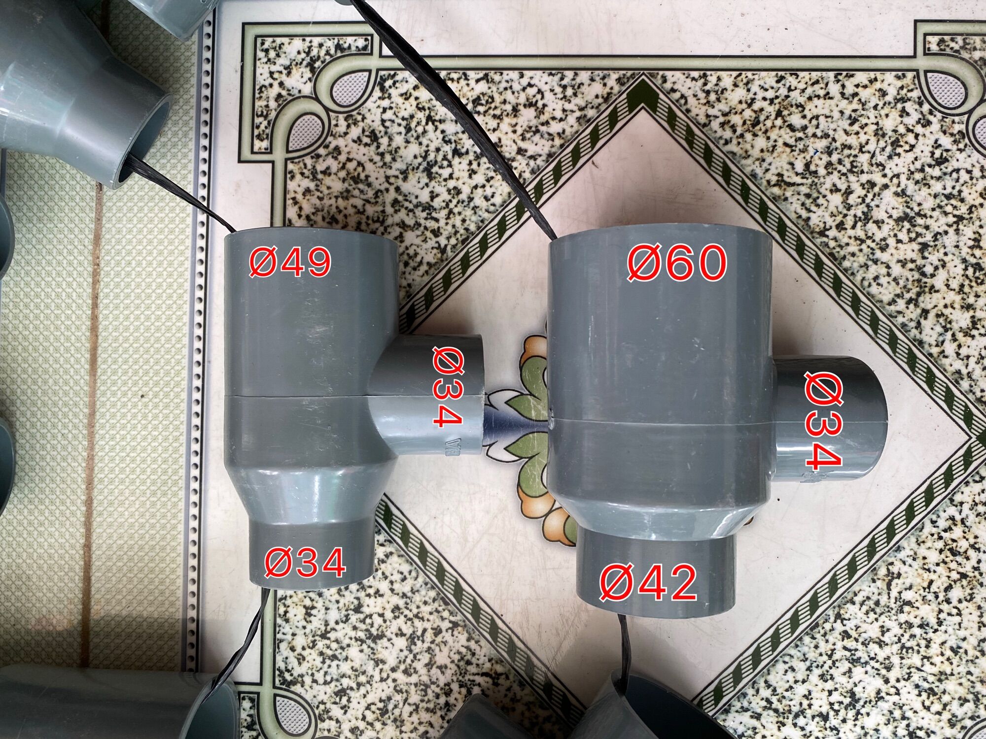 Tê giếng, tê tầng nhựa công nha 60/42/34, 49/34/34