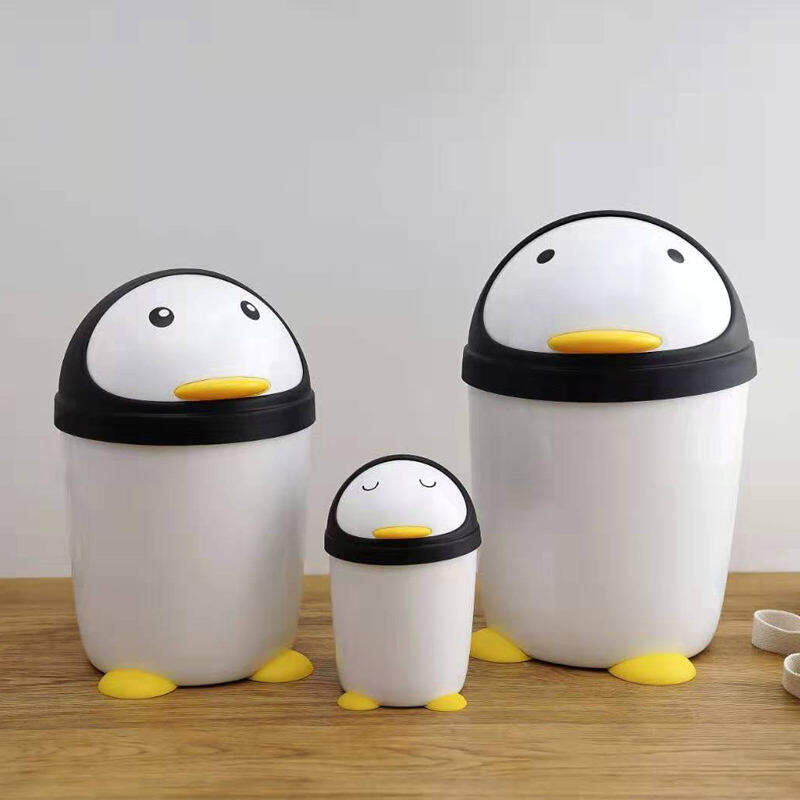 Thùng Rác Hình Pinguin Tròn Bằng Nhựa Trắng Thùng Rác Vệ Sinh Có Nắp Lật Dùng Để Đựng Rác Gia Đình Dung Tích 6L Hình Pinguin