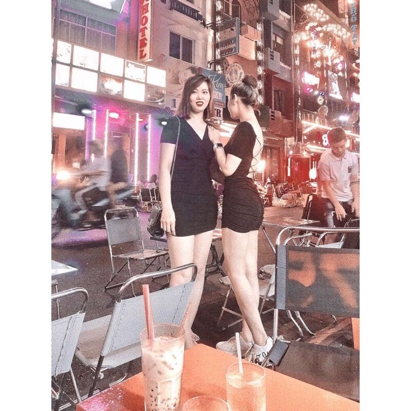 Đầm body nhún đan dây lưng thun co dãn