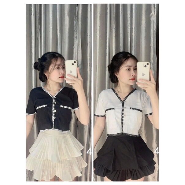 Áo kiểu ren 5 cúc vàng tiểu thư REN2