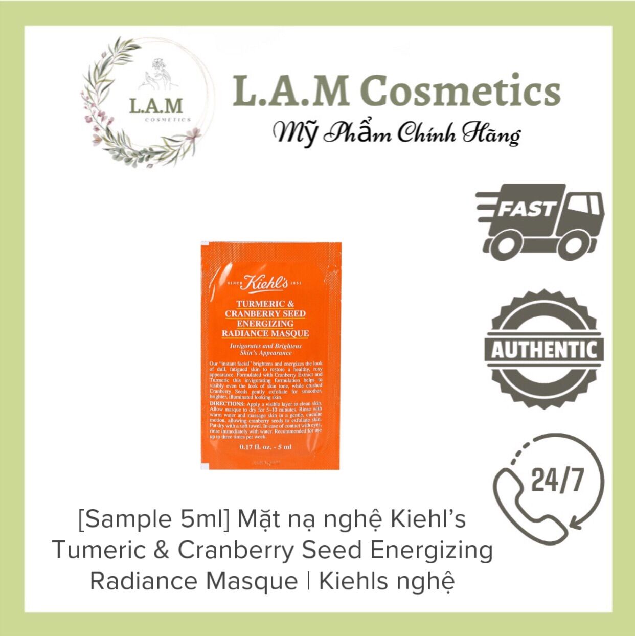 Mặt nạ nghệ Kiehl’s Tumeric & Cranberry Seed Energizing Radiance Masque | Kiehls nghệ