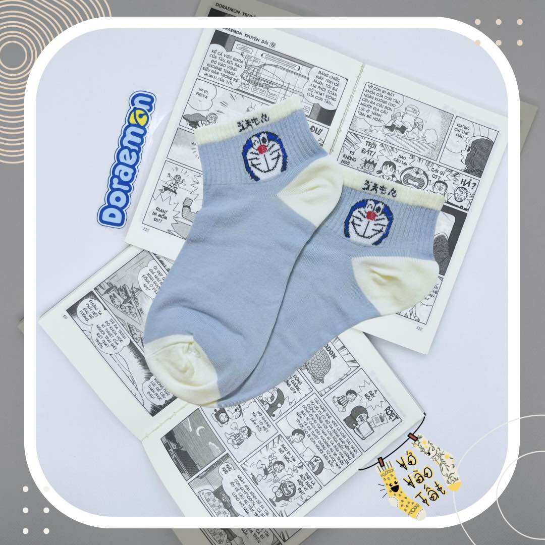 VỚ TẤT CỔ NGẮN DORAEMON XANH BIỂN NHẠT
