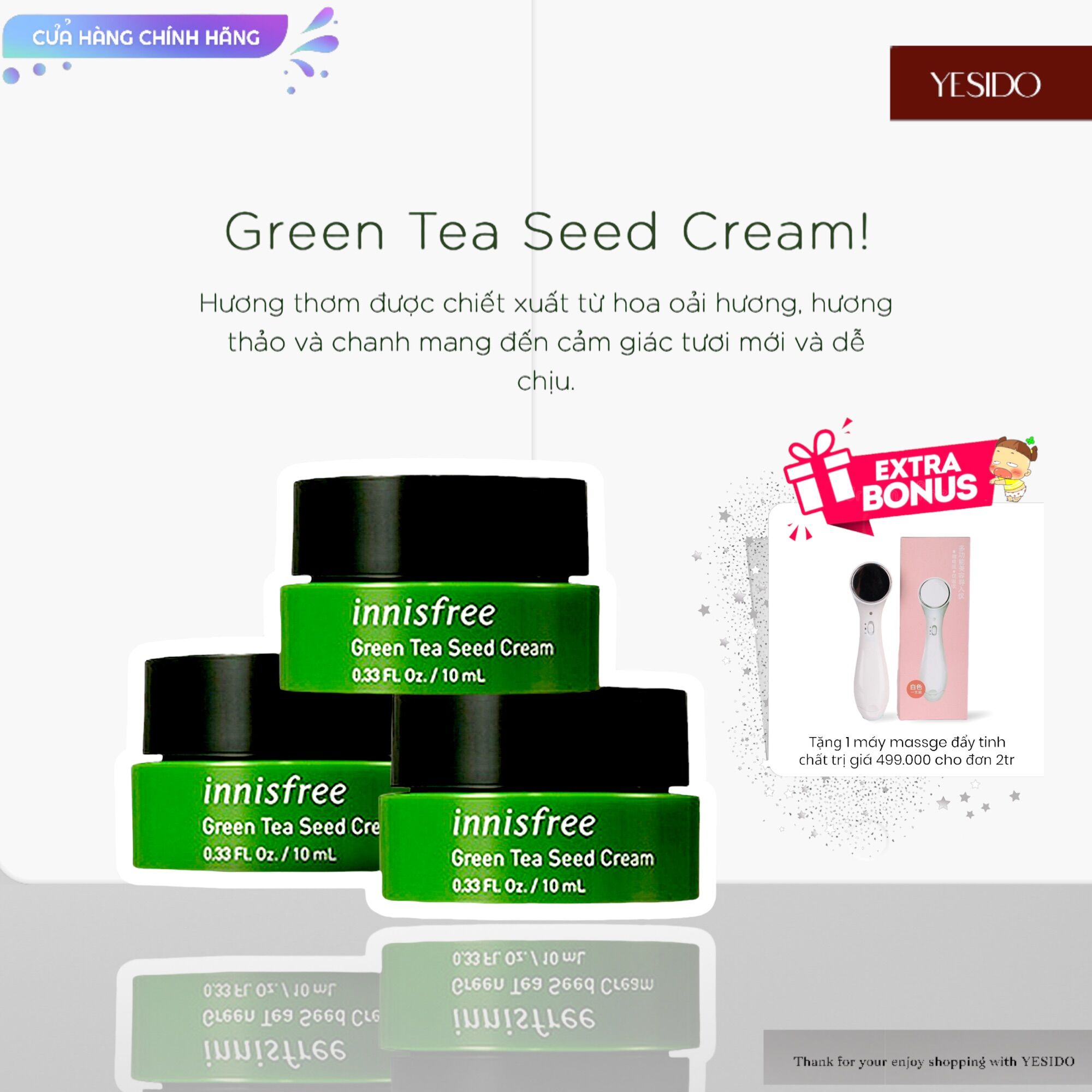 Kem dưỡng da Innisfree The Green Tea Seed Cream Mini / Sample 10ml