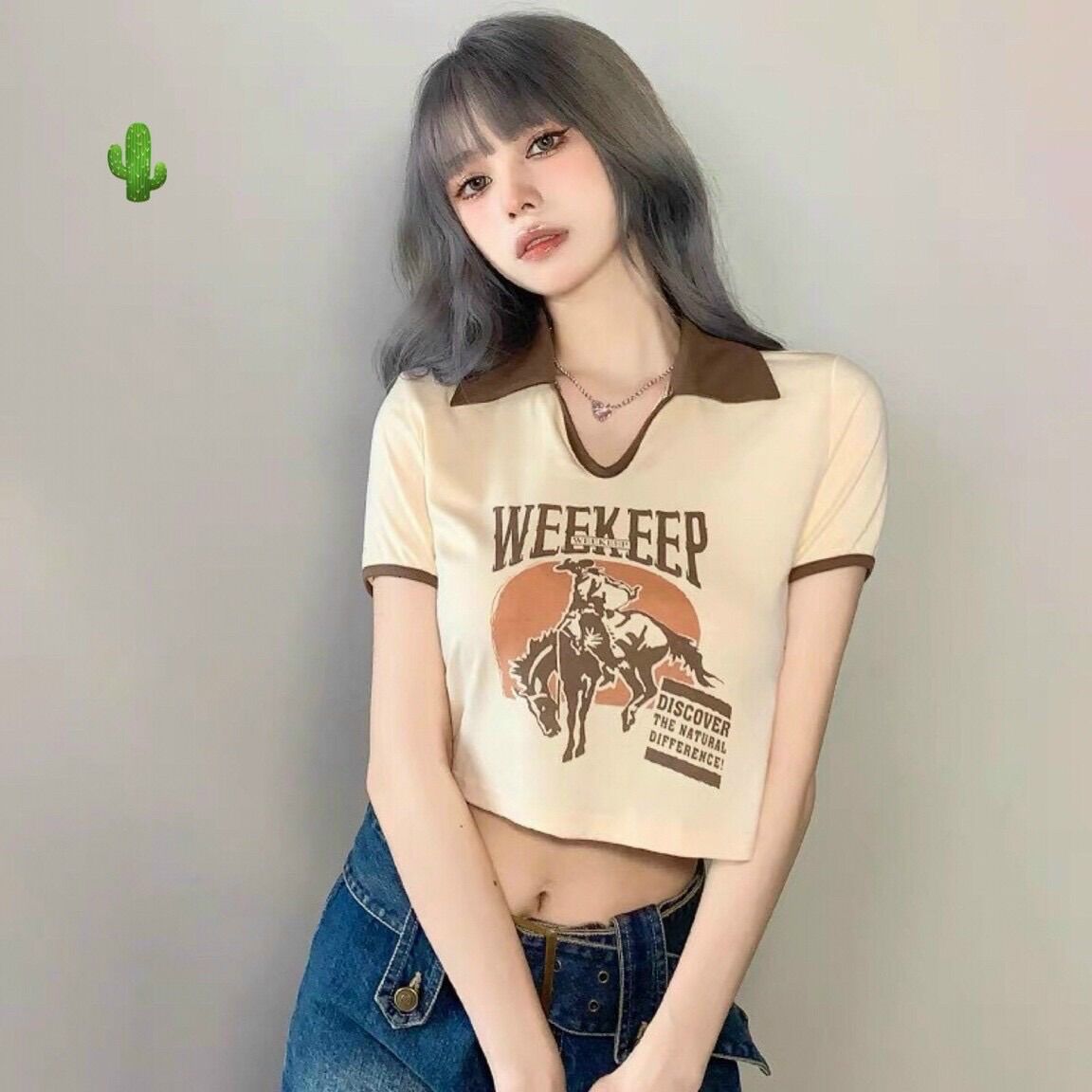 ÁO KIỂU CROPTOP CỔ BẺ WEEKEP PC