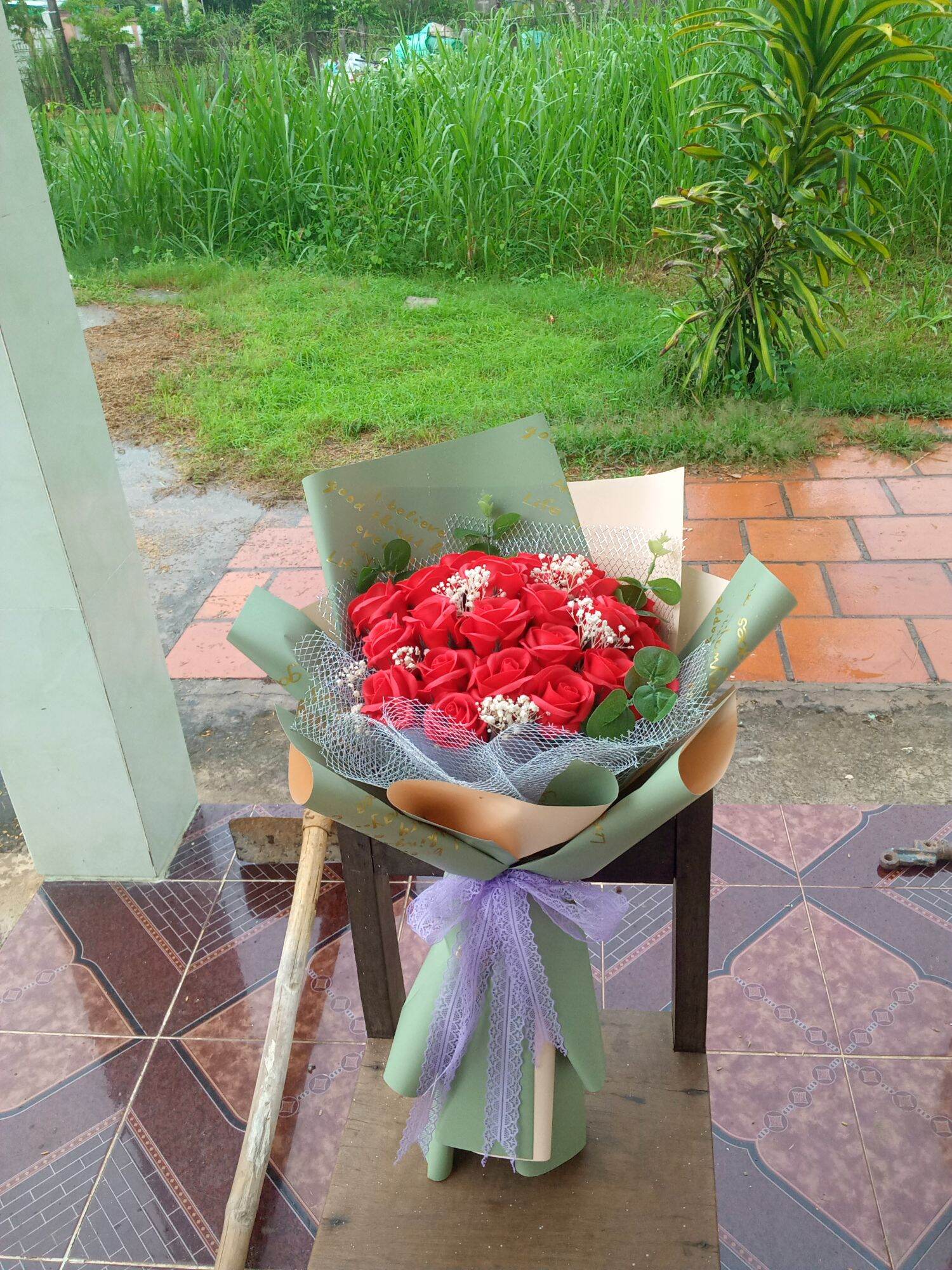 Bó hoa hồng sáp 21 bông+ hoa babi