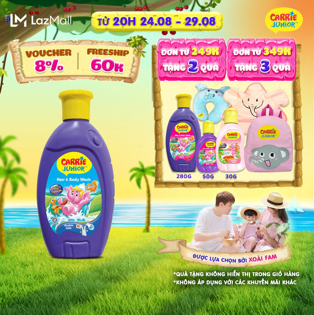 Sữa Tắm Gội cho bé Carrie Junior chiết xuất trái cây thiên nhiên Hương Tinh Chất Sữa 280g