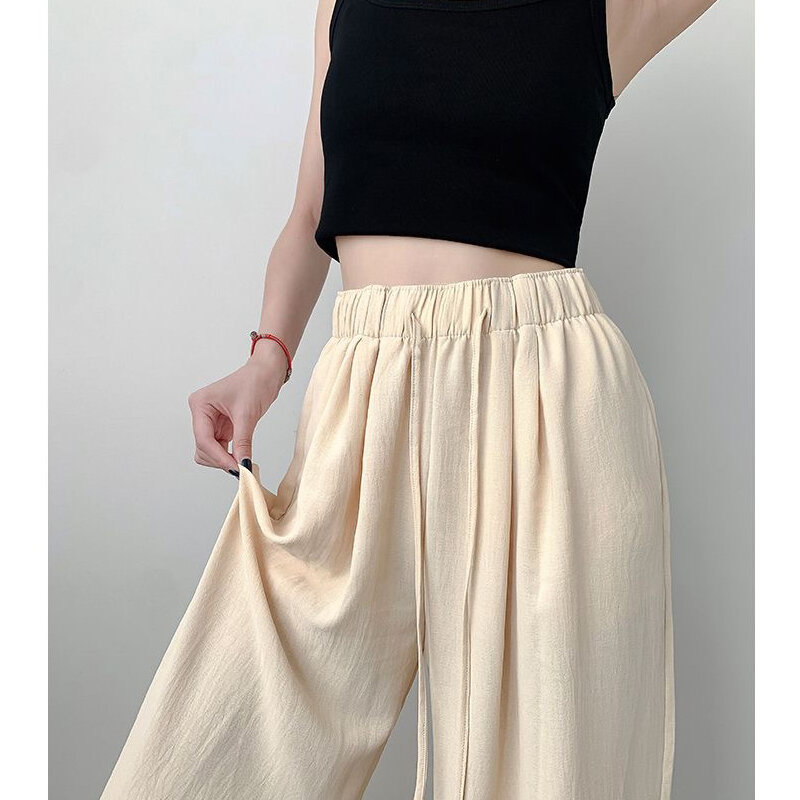Mùa Hè Nữ Cao Cấp Quần Ống Rộng Ice Silk Chống Nhăn Quần Rủ Thường Tầng-Chiều Dài Phong Cách Nhật Bản