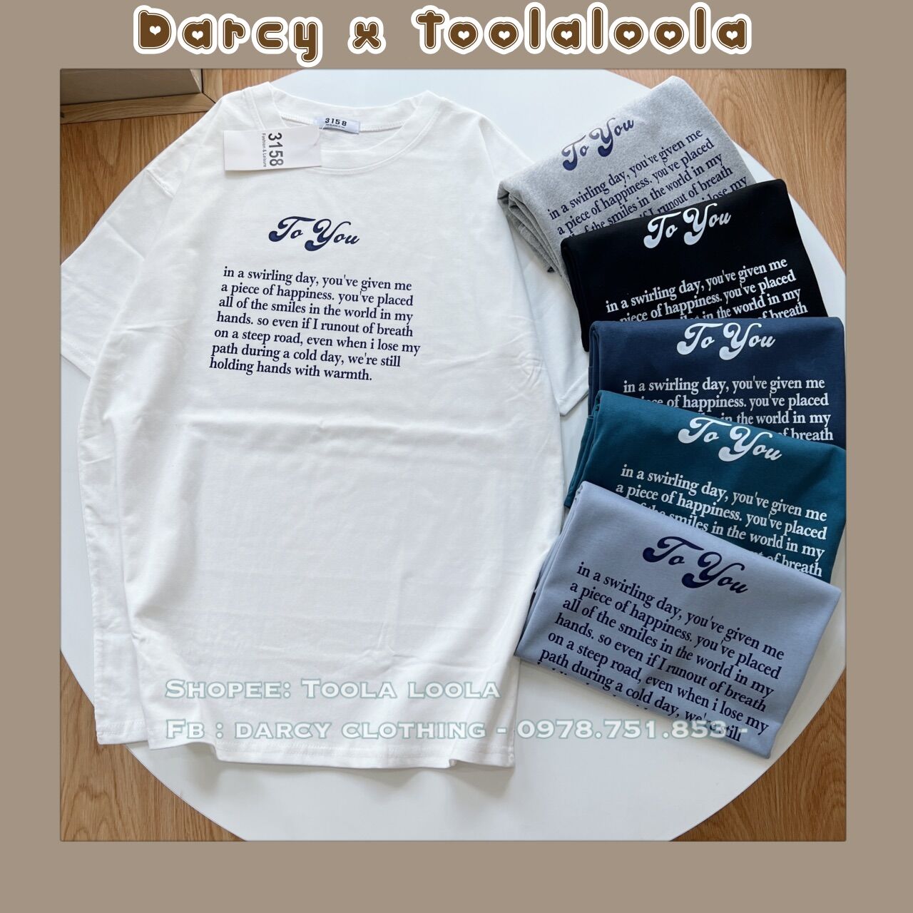 Áo thun 3158 in chữ To You áo phông nam nữ chất cotton khô