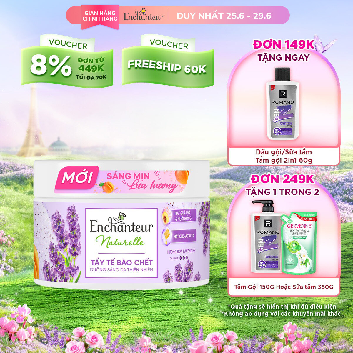 Tẩy tế bào chết thiên nhiên dưỡng sáng da Enchanteur Naturelle hương hoa Lavender