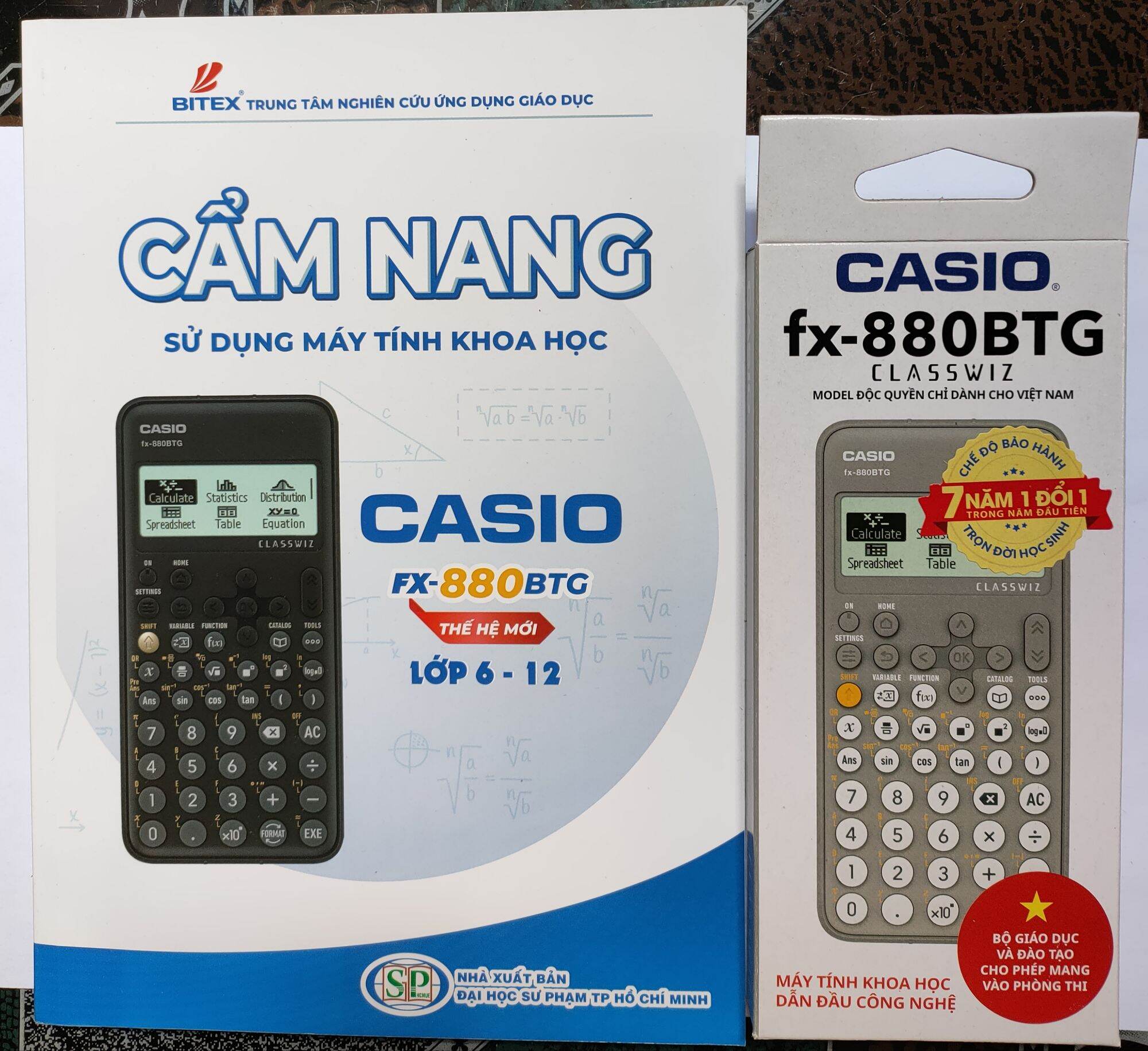 Combo máy tính 880 BTG màu xám và sách hướng dẫn sử dụng
