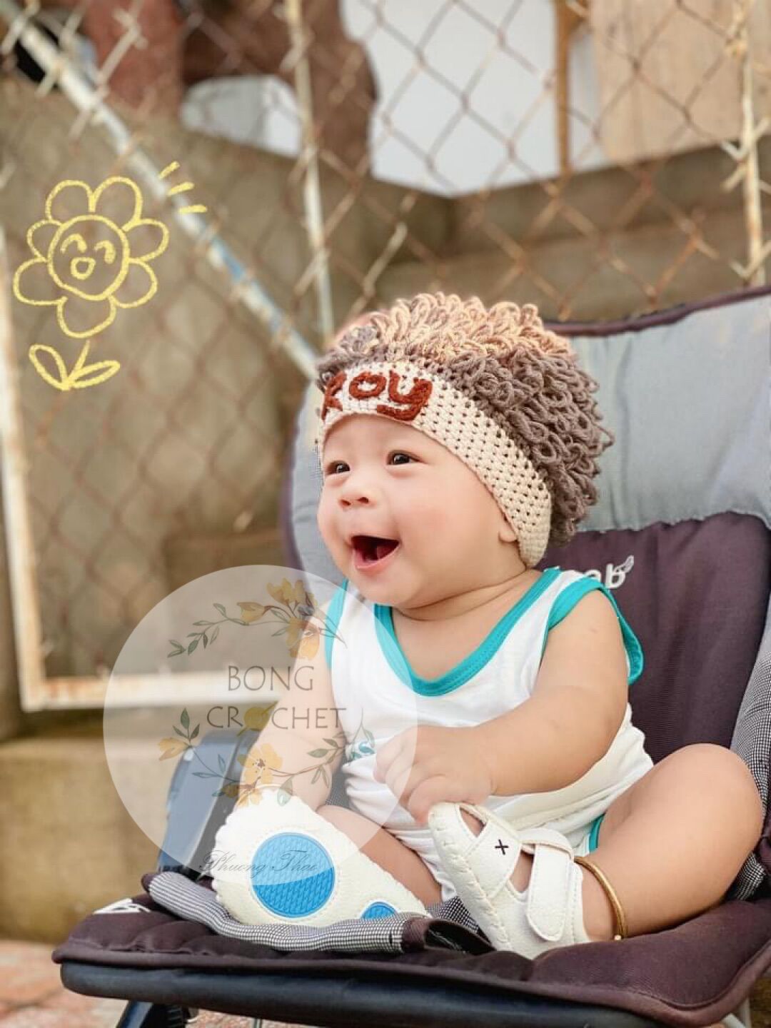 Mũ len tóc xoăn [crochet] xinh cho bé trai [free thêu tên]