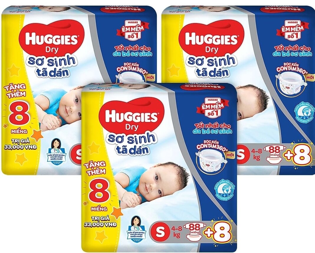 Bỉm huggies dán S88/S56 dán M76, dán L68 miếng cho bé từ 4-14kg