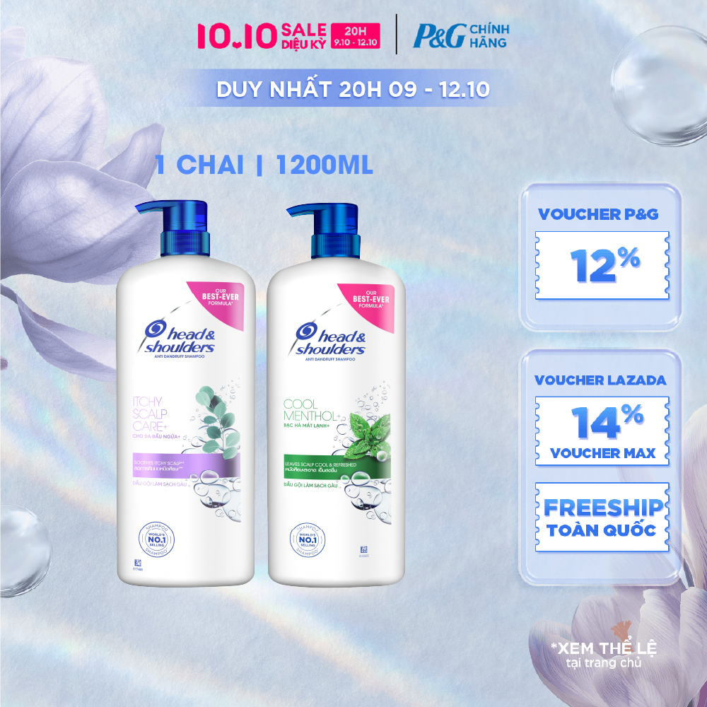 [Voucher 12%] Dầu Gội HEAD & SHOULDERS Sạch Gàu Bạc Hà Mát Lạnh/ Giảm Ngứa Da Đầu Chai 1200ML