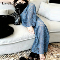 La Chapelle | Quần jeans ống rộng ren xanh Glacier dành cho nữ mùa hè 2026 phong cách thoải mái quần dài mới.