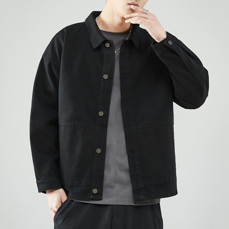 Áo Khoác Denim Nam Dáng Rộng Phong Cách Harajuku Mùa Xuân Thu Phong Cách Hàn Quốc Cổ Điển Đa Năng Phong Cách HongKong Áo Khoác Công Sở