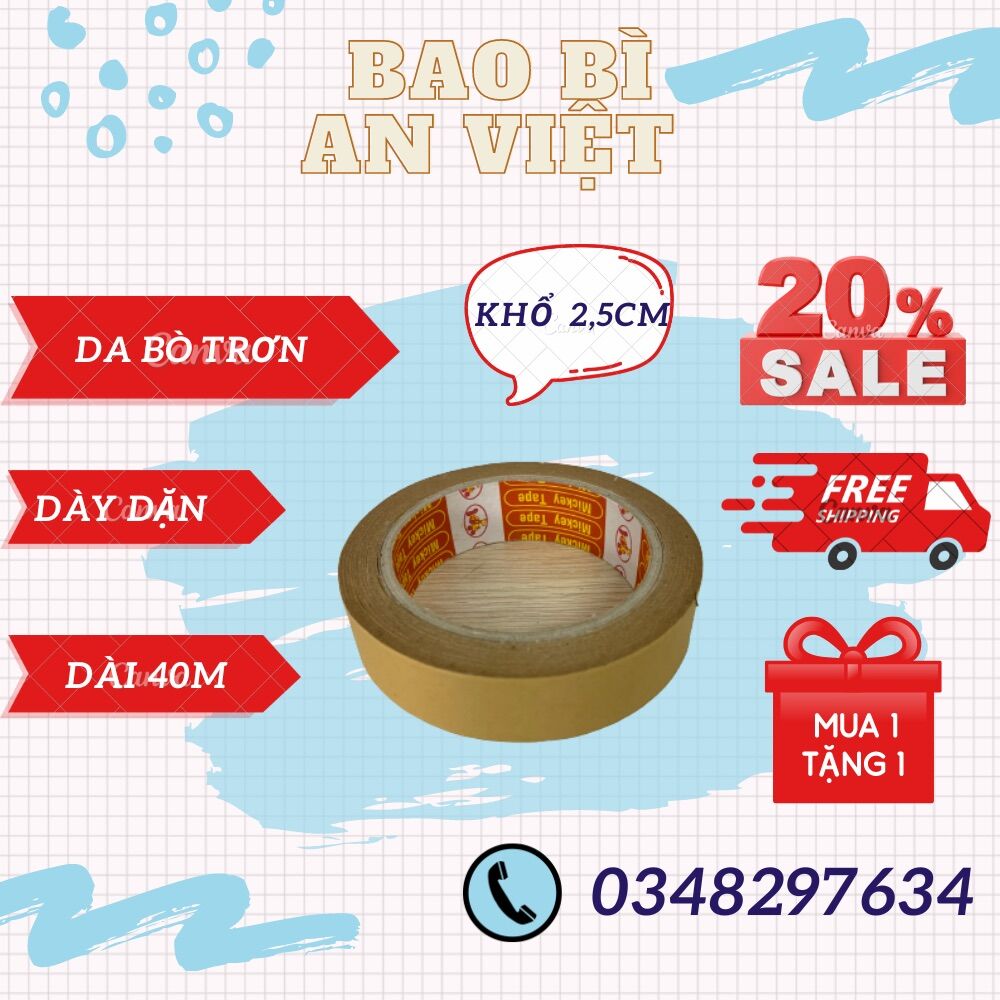 Băng dính giấy da bò - băng keo kraft không viết được khổ 2,5cm x 40m