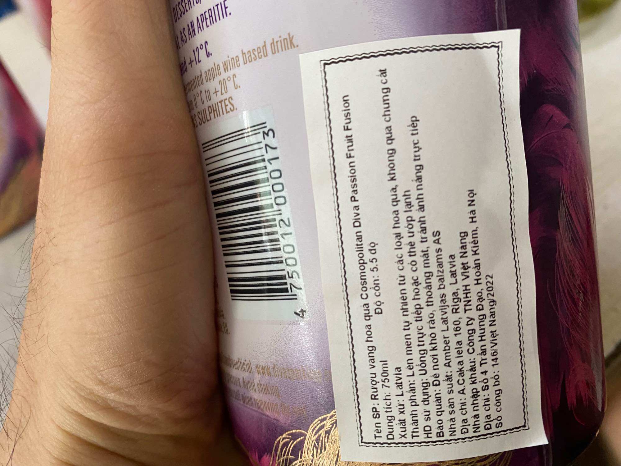 Vang Nổ Trái Cây Cosmopolitan DIVA Passion Fruit 5.5% 750ml