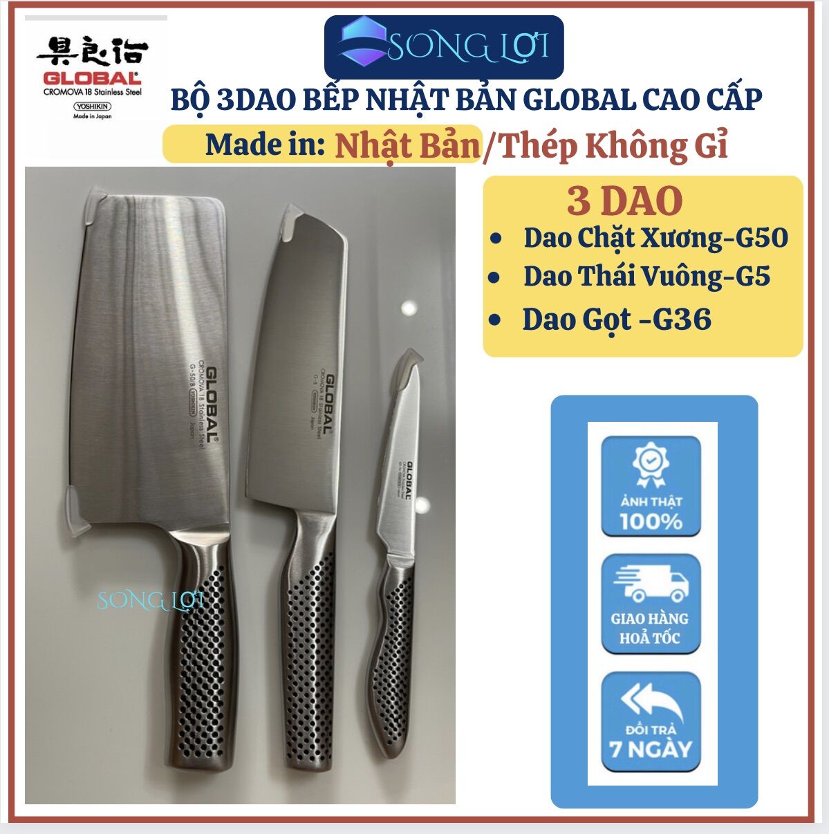 Bộ dao bếp nhật bản cao cấp global yoshikin.dao chặt-dao thái thịt-dao gọt hoa quả-chất liệu thép không gỉ cromova-18.dao bếp trưởng-dao đa năng-dụng cụ nhà bếp