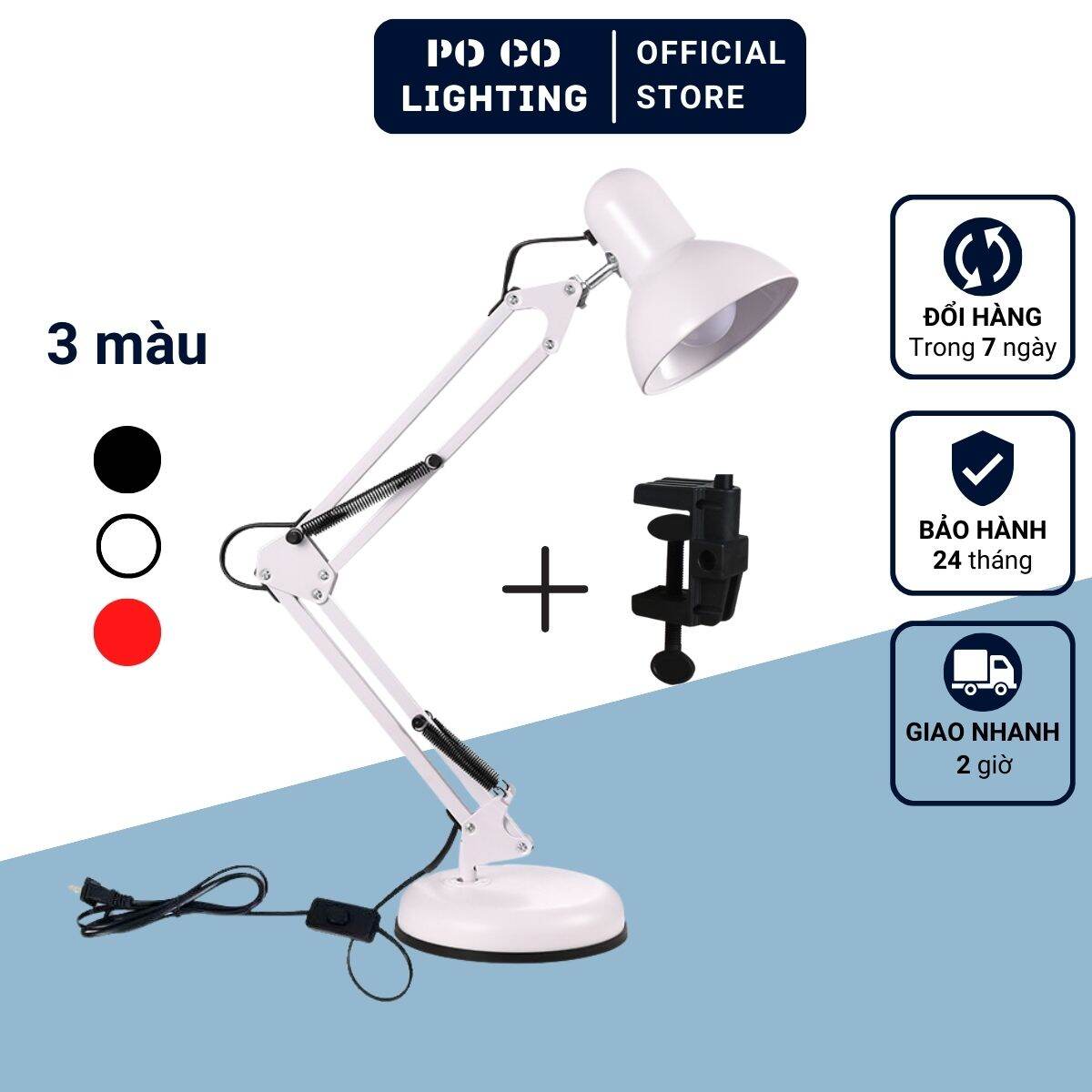 Đèn bàn màu trắng PCL03 - Bóng LED Rạng Đông Chip LED SAMSUNG 7w - Bảo hành 2 năm 1 đổi 1