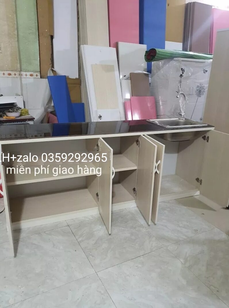 tủ bếp mini nhựa đài Loan ốp mặt gạch sẵn bồn rửa