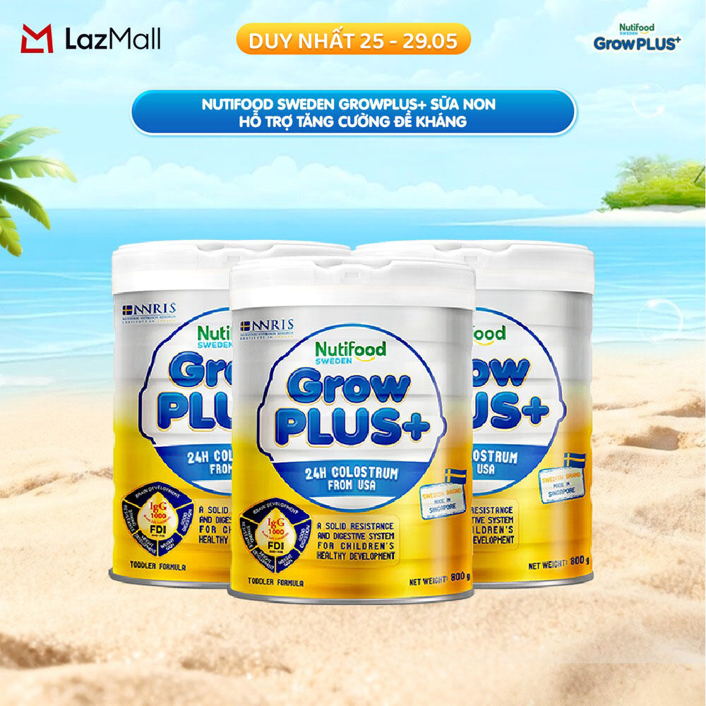 Combo 3 Sữa Bột Nutifood GrowPLUS+ Sữa Non - Hỗ Trợ Tăng Cường Đề Kháng 800g - Tăng Cường Hệ Miễn Dịch, Tiêu Hóa Tốt (3 Lon x Lon 800g)- Bao bì thay đổi theo đợt nhập hàng