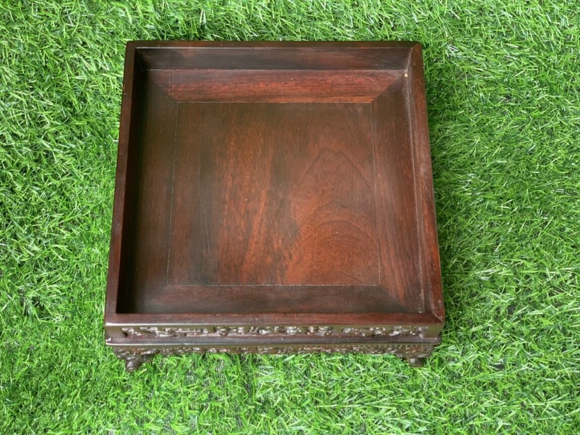 Khay trà chân quỳ gỗ gụ vuông 20cm