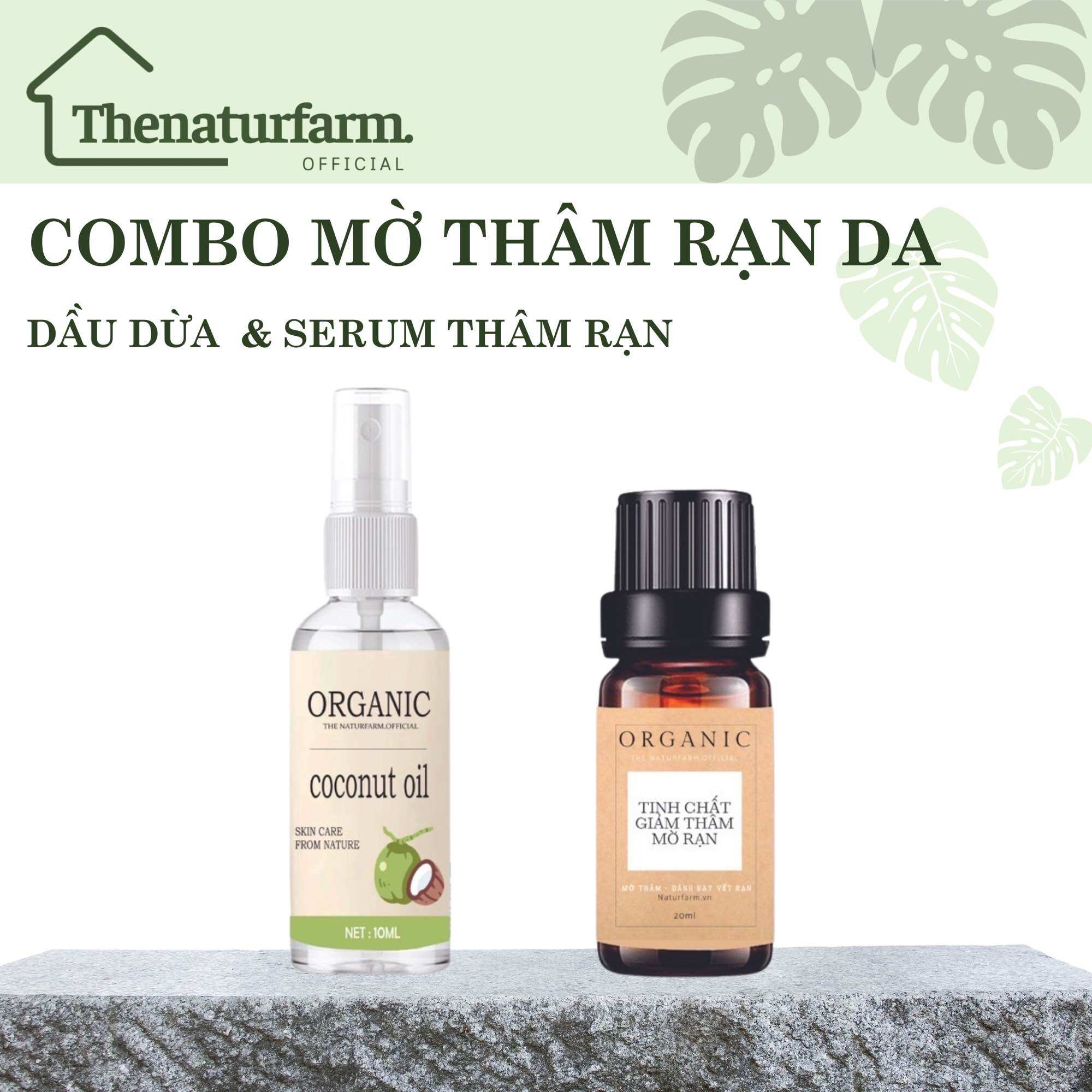 Combo xoá rạn mờ thâm như hình gồm : tinh dầu rạn 20ml & dầu dừa ép lạnh 100ml