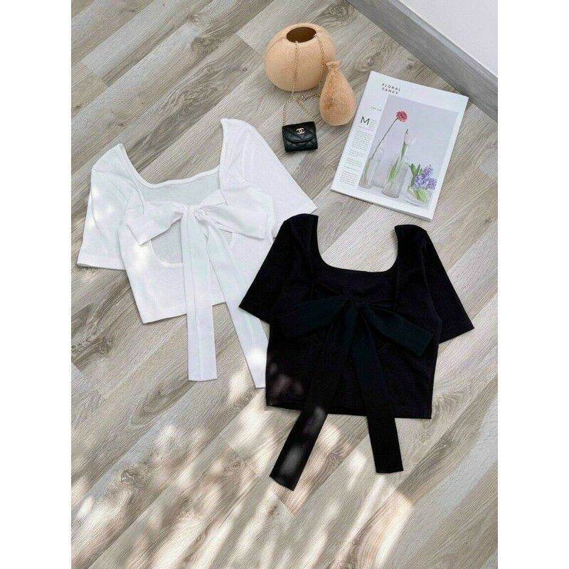 Áo CROPTOP Cột Nơ Hở Lưng Gợi Cảm/Áo Croptop Cổ Vuông Tay Ngắn Hở Lưng A59