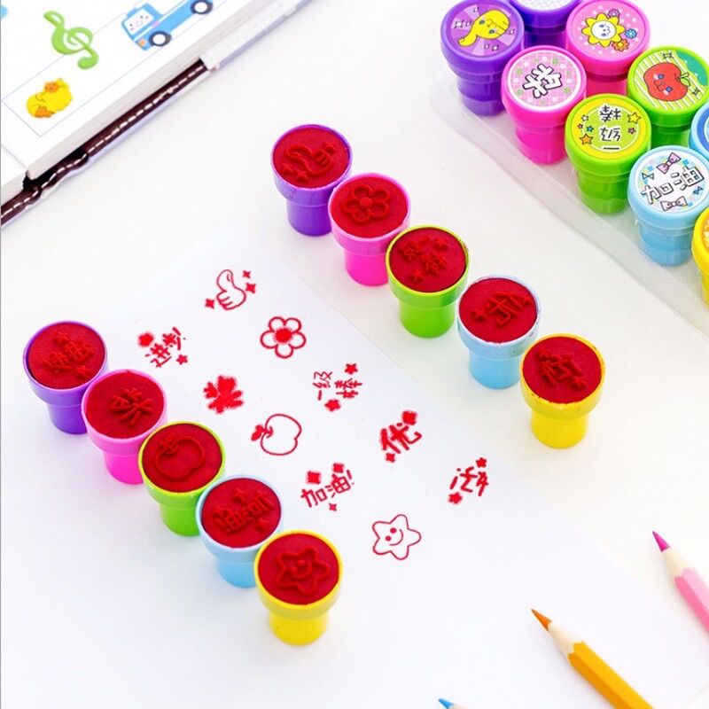 Bộ 10 con dấu hình dễ thương (dùng để khen học sinh) (giao ngẫu nhiên)