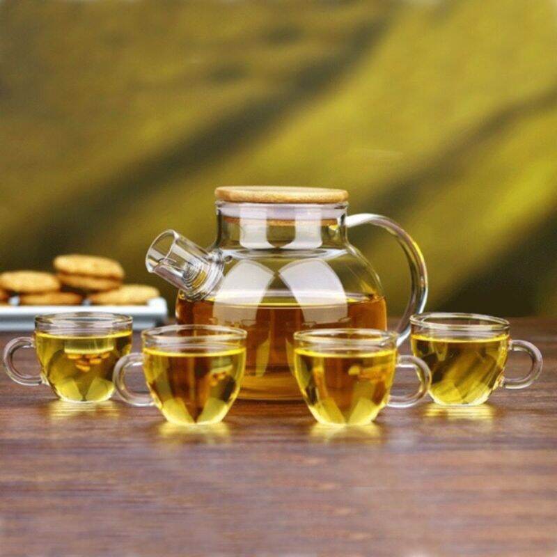 Ấm thủy tinh pha trà nắp gỗ 1000ml