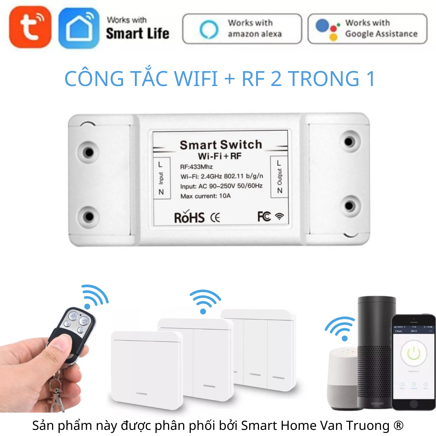 Công tắc Wifi RF, công tắc dán tường, bộ bao gồm 1 bộ nhận và 1 remote thumbnail