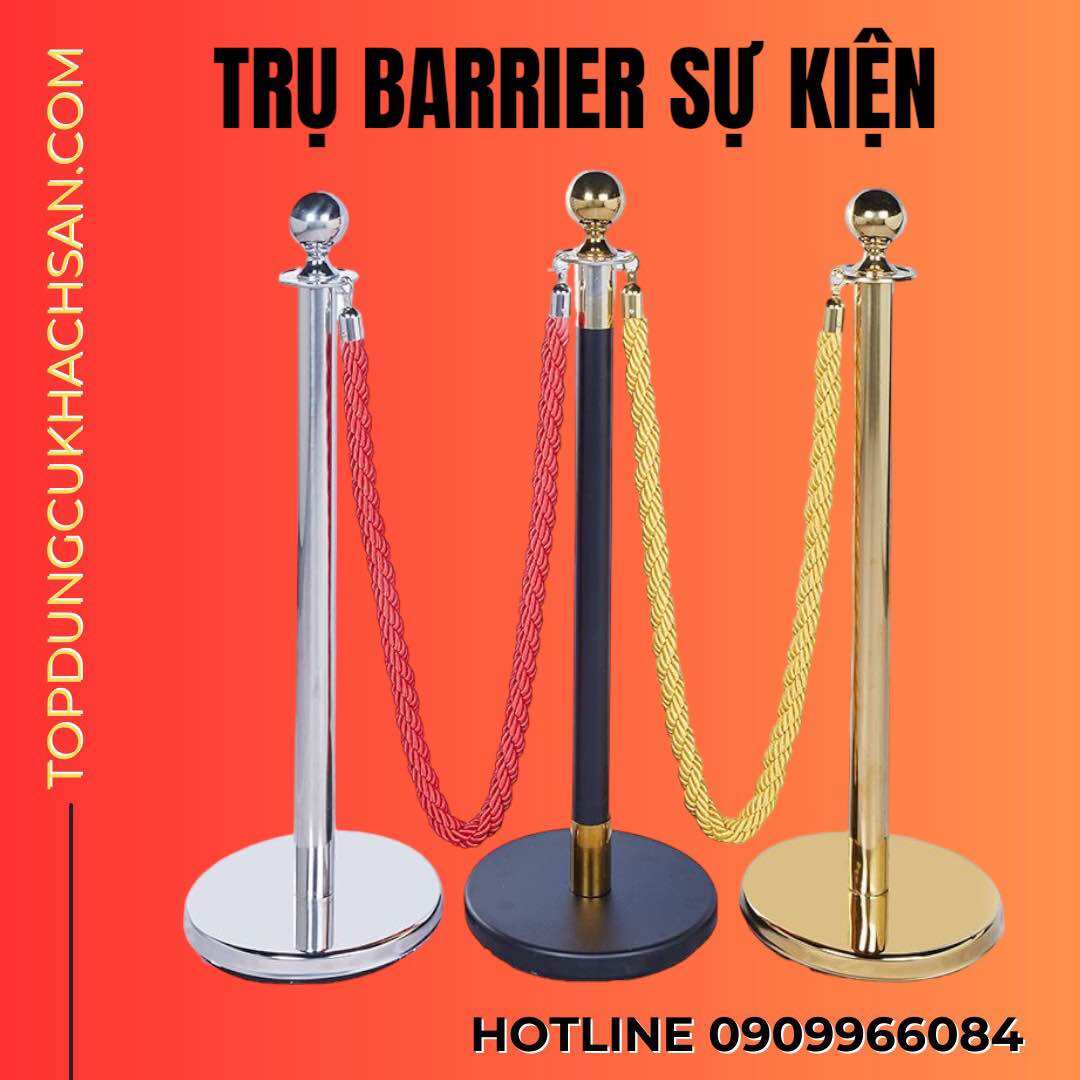 Cột chắn inox phân làn dây nhung, trụ chắn inox phân luồng, cột chắn inox phân cách lối đi đầu tròn dây trùng