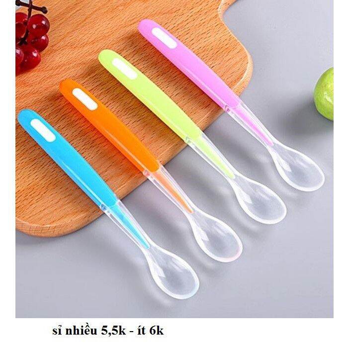 Sét 3 thìa ăn dặm silicon/thìa báo nóng cho bé