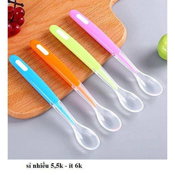 sét 3 thìa ăn dặm silicon/thìa báo nóng cho bé