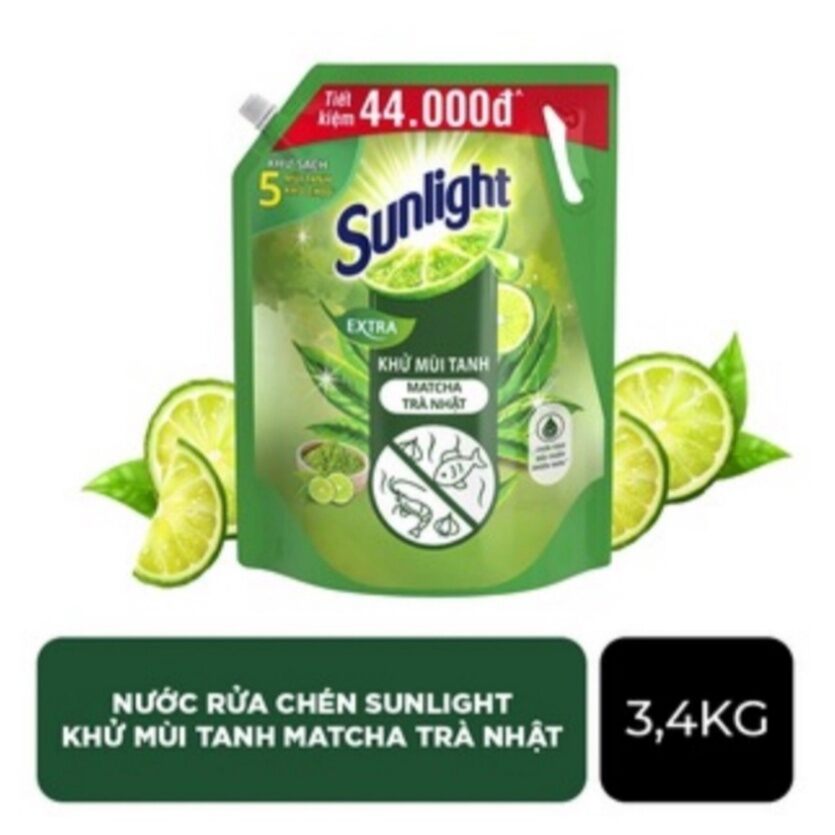Nước rửa chén sunlight trà xanh túi 3,4kg
