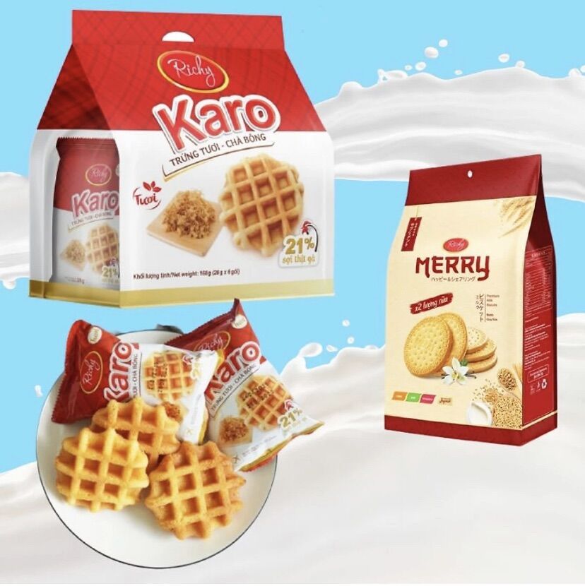 Combo 2 gói bánh richy quy sữa và karo chà bông tươi